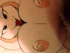 Shemale Toriel predvádza svoje prsia a semeno v videu Rule 34