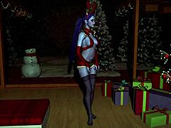 אלמנה זועפת רוקדת בצורה חושנית בחדר השינה בחג המולד