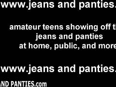 Amatir dewasa memamerkan lekuk tubuhnya dalam celana jeans ketat