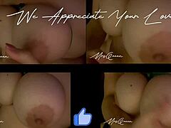 HD POV-video av bundet mamma med naturlige store bryster som blir klappet