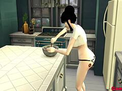 Suami Chichi bekerja sambil pantatnya dientot oleh putra-putranya di dapur
