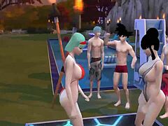 Episodio 45 di Dragon Ball: MILF e matrigna in un trio con mogli kinky e mariti traditori in un'orgia in piscina