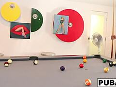 Brooke Brand seductively engages with Vans' genitals during a steamy game of pool