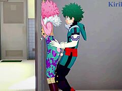 Mina Ashido i Momo Yaoyorozu dołączają do Izuku Midoriya w intensywnym trójkącie w My Hero Academia hentai