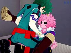 Mina Ashido și Momo Yaoyorozu se alătură lui Izuku Midoriya pentru un trio intens în hentaiul My Hero Academia