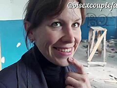 Cumshot in mouth of a black MILF in an abandoned building