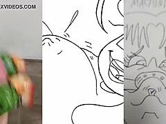 Tučná hentai dievča s veľkými prsiami masturbuje chlapa a králika v horúcom videu
