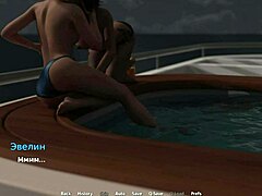Gadis api kartun menjadi nakal di atas bot di Waterworld