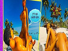 Kartun porno yang menampilkan ibu tiri dan anak laki-lakinya di pantai nudis
