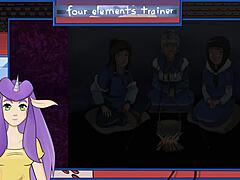 Del 15 av Avatars fyra element tränarserie visar en brunett MILF som ägnar sig åt avsugning