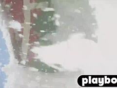 Hardcore lesbian action with a group of wild babes in the snow