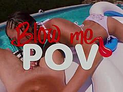 Blowjob porn video of a busty mom giving a POV blowjob
