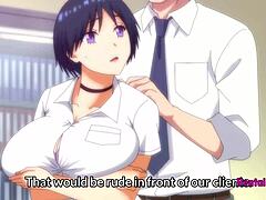 Ação de ejaculação e boquete em uma cena de sexo em grupo Hentai