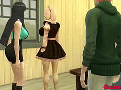 Sasori dan Hinata bergiliran menungganginya dalam video porno anime ini