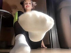 Big tits and hairless feet in domination video