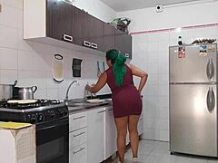 Solo session in the kitchen with an amateur MILF